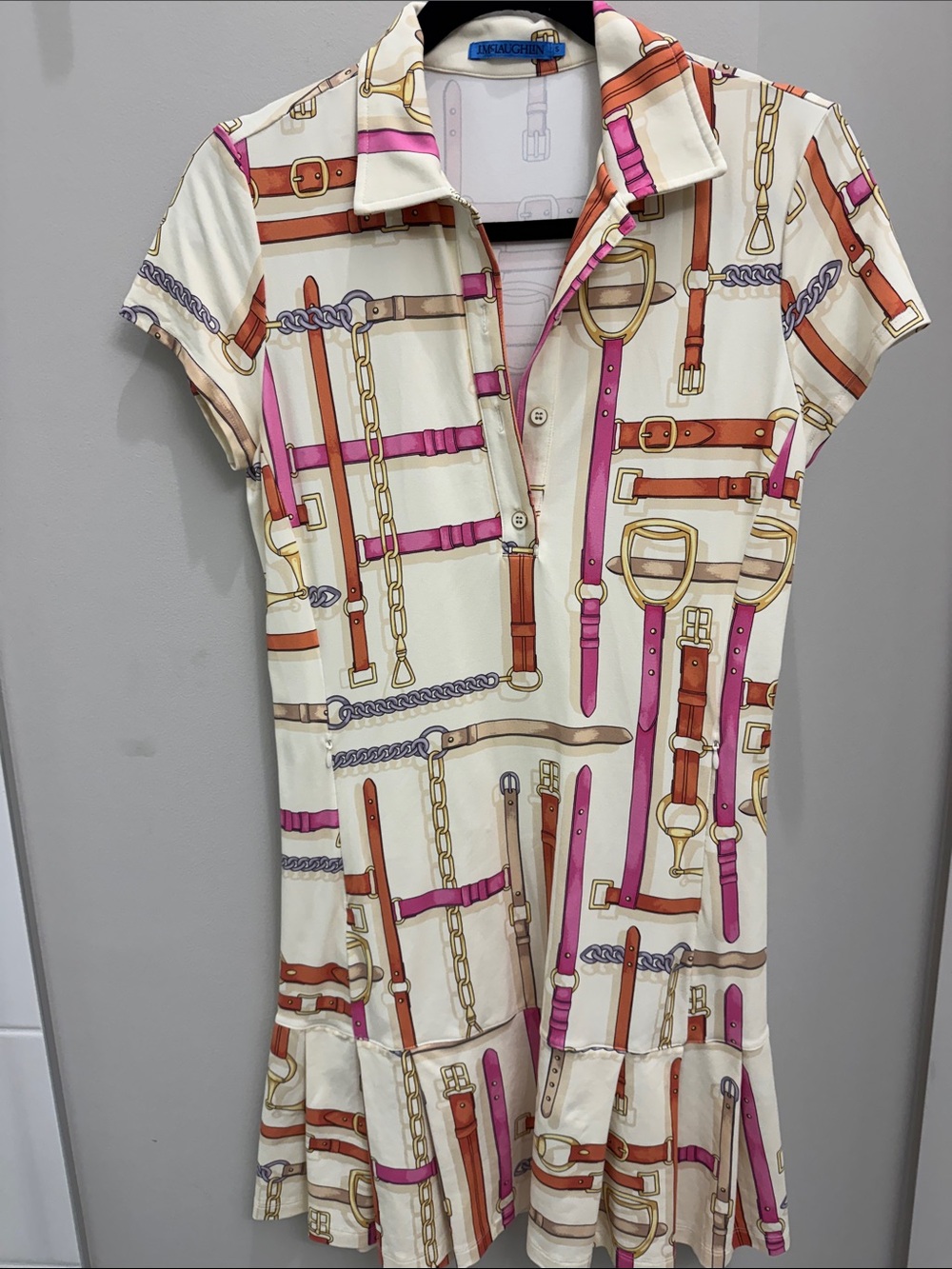 Cream Polo Mini Dress with Pink & Brown Belt-Print